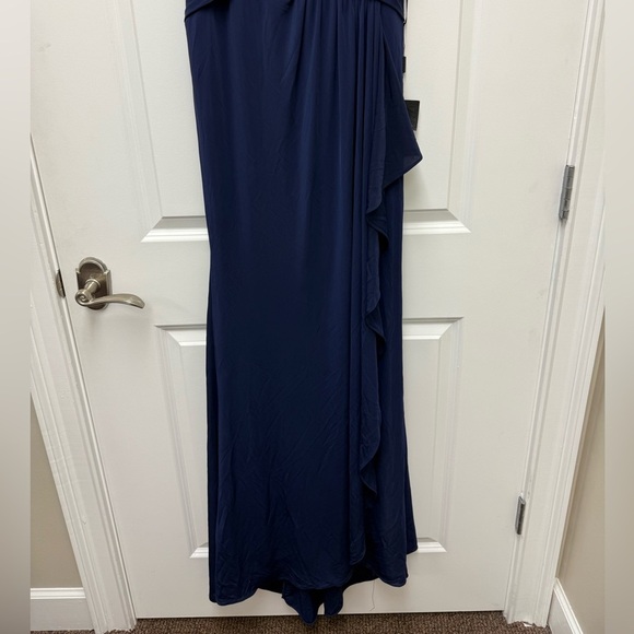 La Femme Womens size 8 Formal Dress Ruched Jersey Column Gown Navy Blue 30040 - Picture 7 of 12